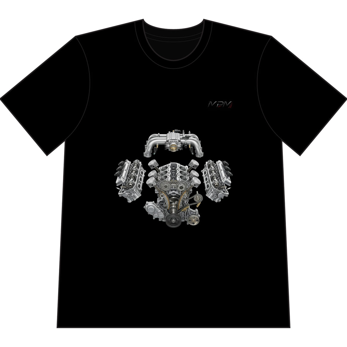 Engine Blueprint T-Shirt — Automotive V8 Parts Illustration Tee