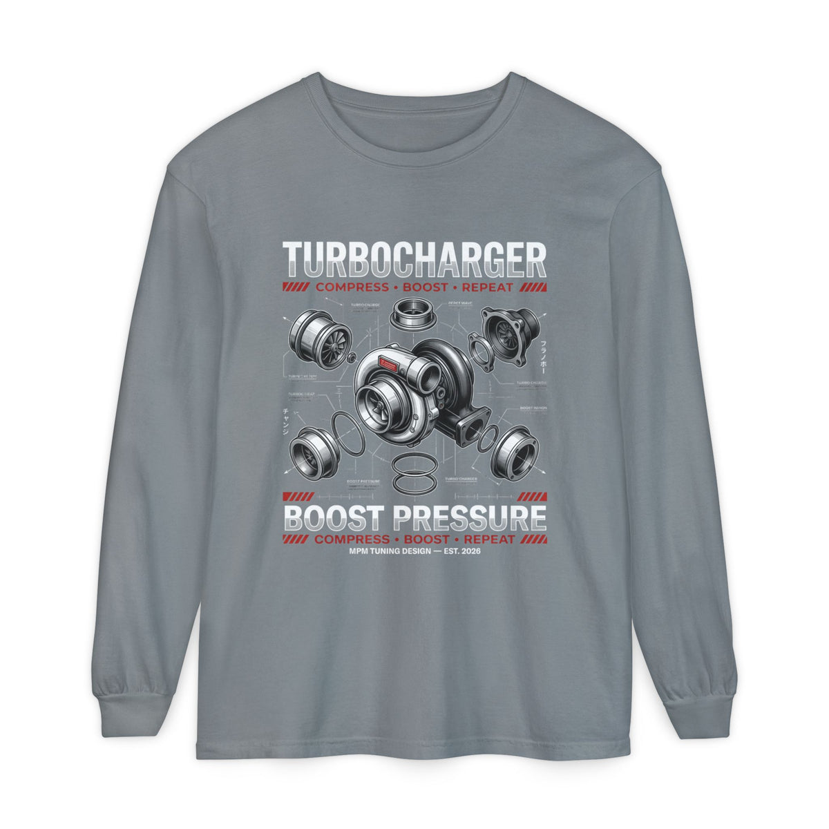 Turbocharger Boost Pressure Long Sleeve Tee — JDM Graphic | MPM Tuning Design