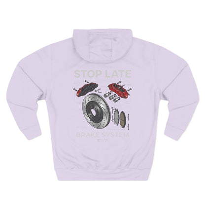 Brake System Hoodie — Stop Late Automotive Graphic Fleece | MPM Tuning Design
