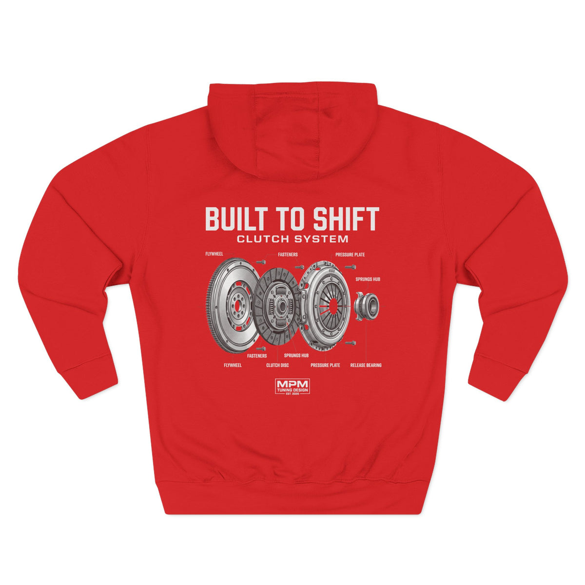 Built to Shift Hoodie — Clutch &amp; Flywheel Mechanic Graphic | MPM Tuning Design