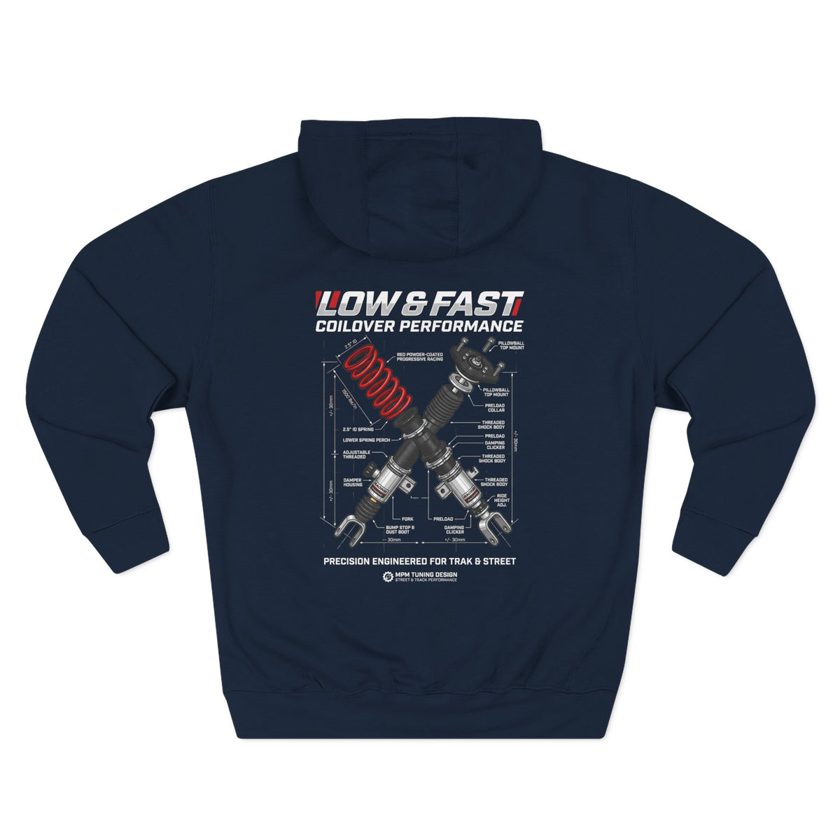 Auto Coil &amp; Strut Hoodie — Racing Suspension Graphic Fleece | MPM Tuning Design