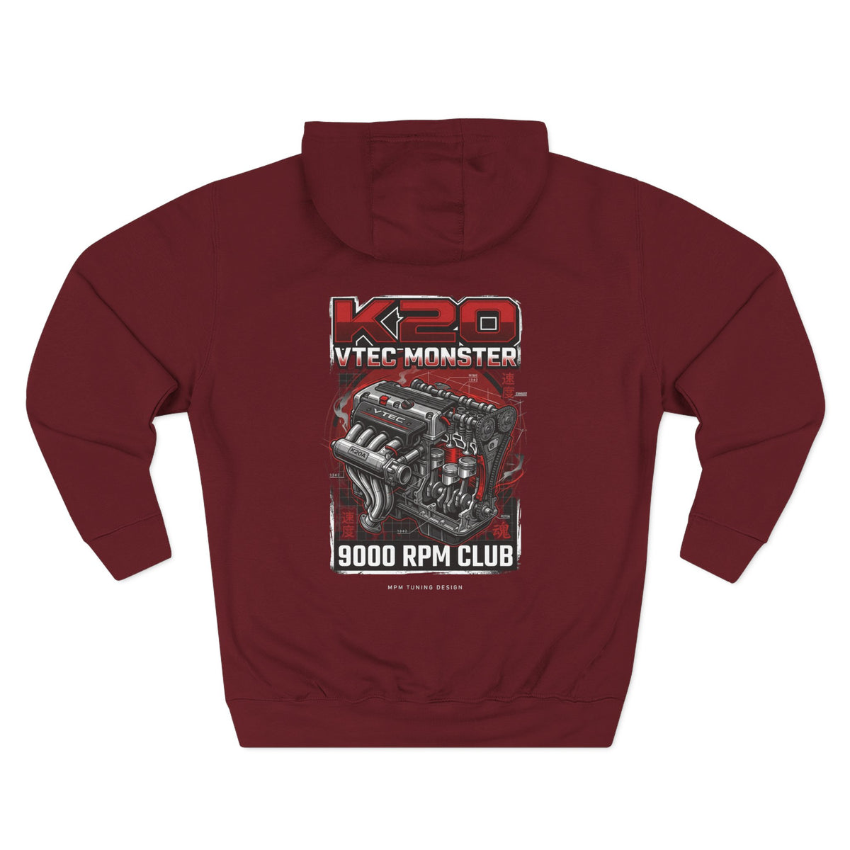 K20 VTEC Monster Hoodie — 9000 RPM Club Graphic Fleece | MPM Tuning Design