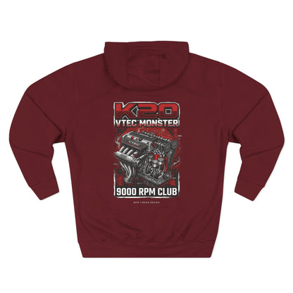 K20 VTEC Monster Hoodie — 9000 RPM Club Graphic Fleece | MPM Tuning Design
