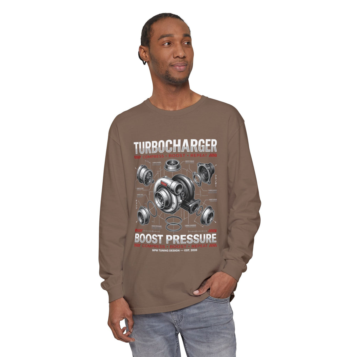 Turbocharger Boost Pressure Long Sleeve Tee — JDM Graphic | MPM Tuning Design