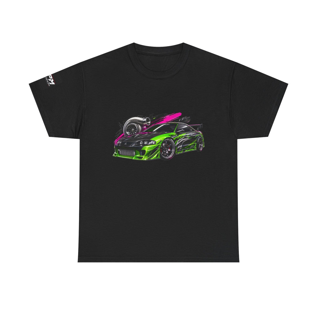 Sportscar Graphic T-Shirt — Neon Green &amp; Pink Drift Car Design | MPM Tuning Design