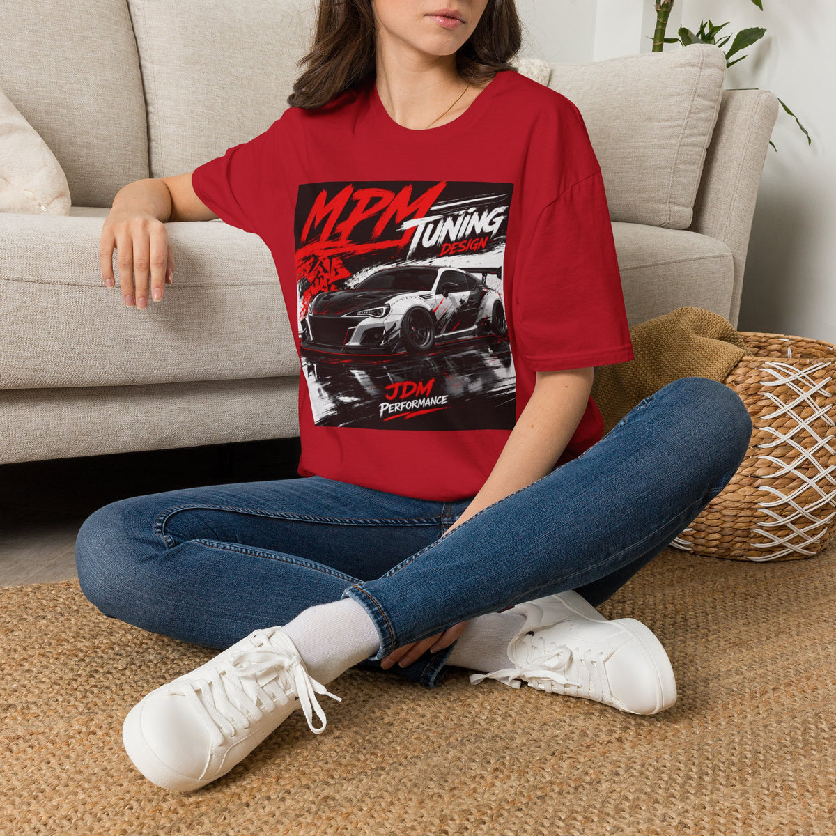 MPM JDM Racing Car Graphic T-Shirt — Red Brushstroke Automotive Tee | MPM Tuning Design