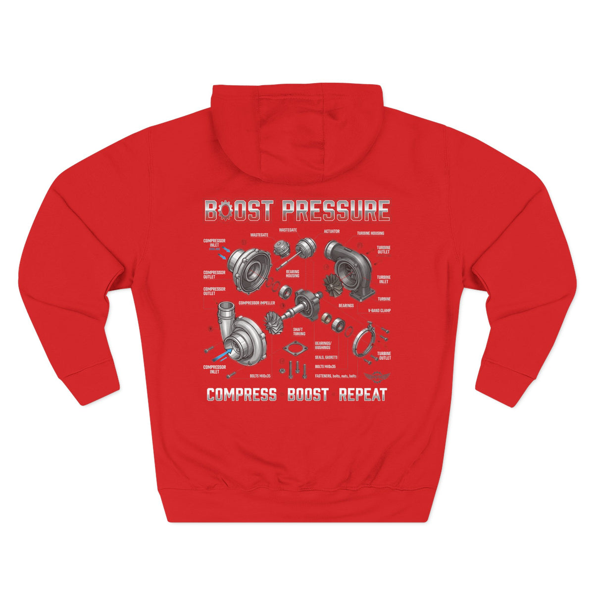 Boost Pressure Turbo Diagram Hoodie — JDM Fleece Pullover | MPM Tuning Design