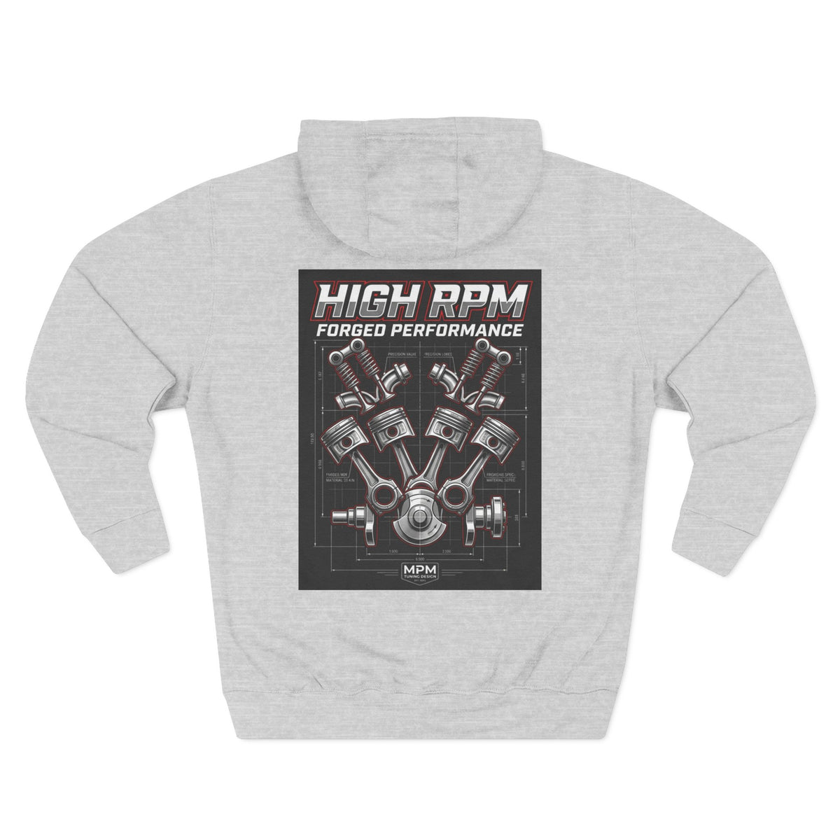 High RPM Hoodie — Forged Performance Engine Graphic Pullover | MPM Tuning Design