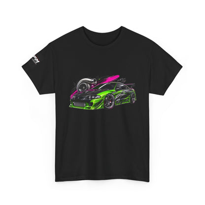 Sportscar Graphic T-Shirt — Neon Green &amp; Pink Drift Car Design | MPM Tuning Design