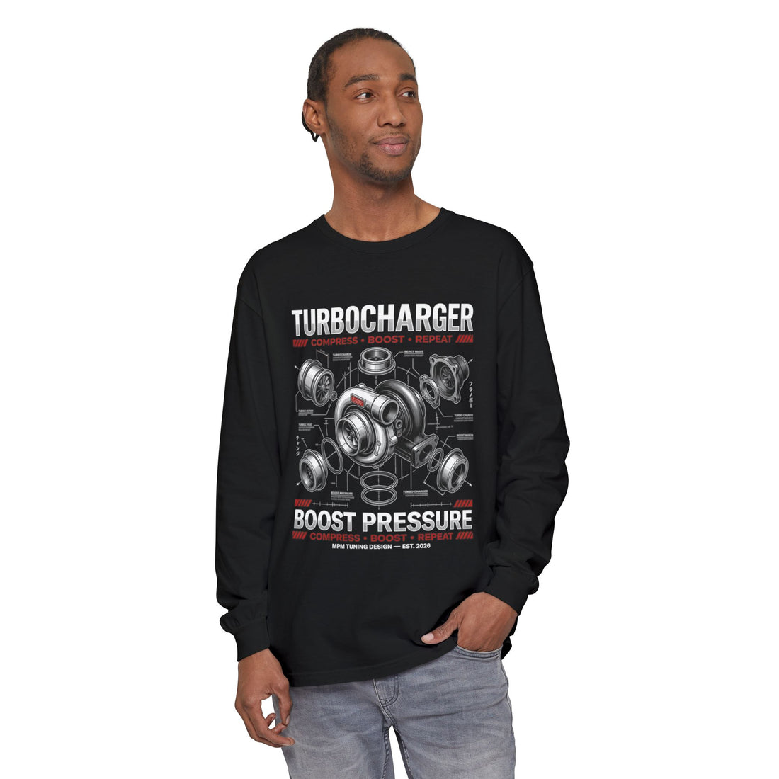 Turbocharger Boost Pressure Long Sleeve Tee — JDM Graphic | MPM Tuning Design