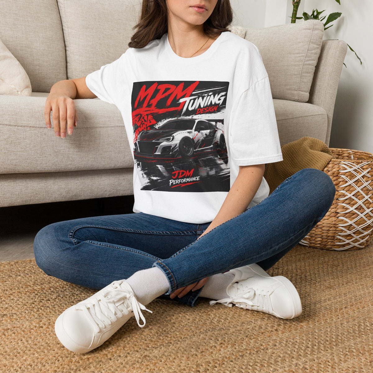MPM JDM Racing Car Graphic T-Shirt — Red Brushstroke Automotive Tee | MPM Tuning Design