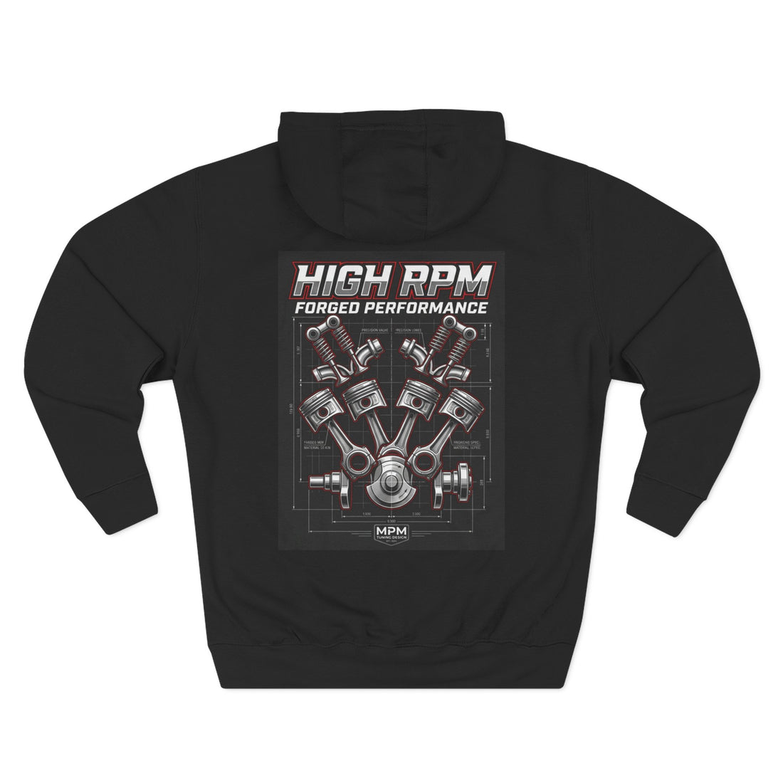 High RPM Hoodie — Forged Performance Engine Graphic Pullover | MPM Tuning Design