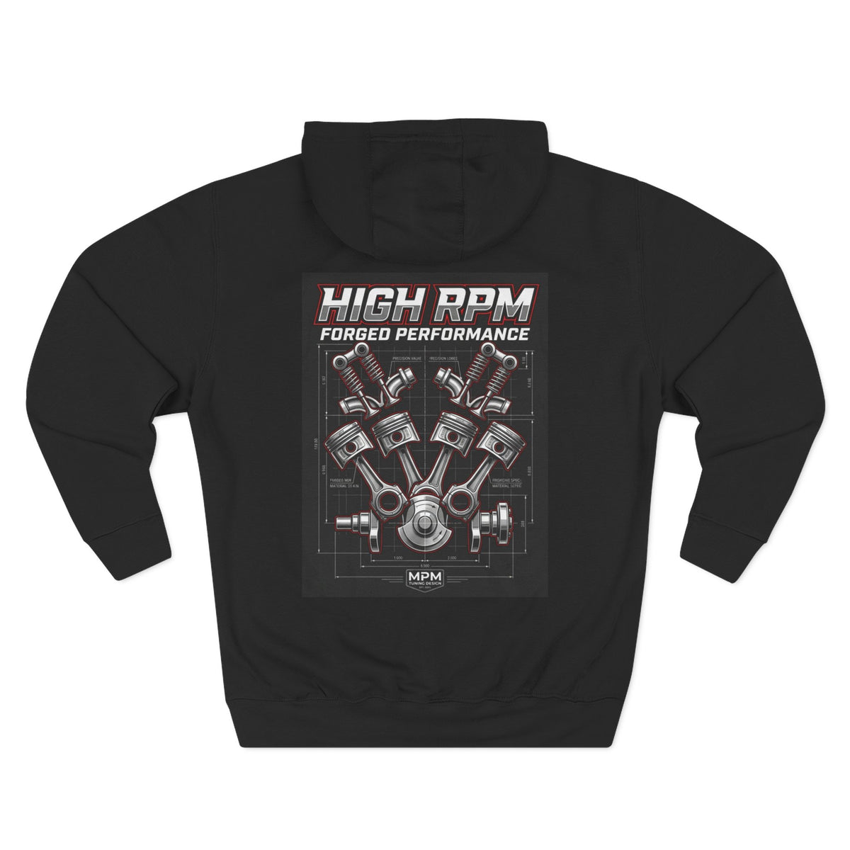High RPM Hoodie — Forged Performance Engine Graphic Pullover | MPM Tuning Design