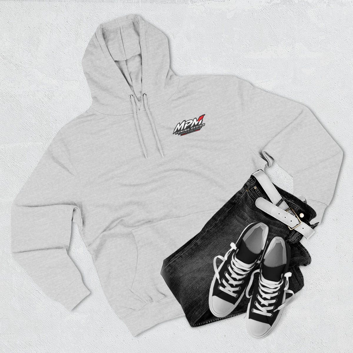 Engine Heart Hoodie — JDM Automotive Streetwear White Fleece | MPM Tuning Design