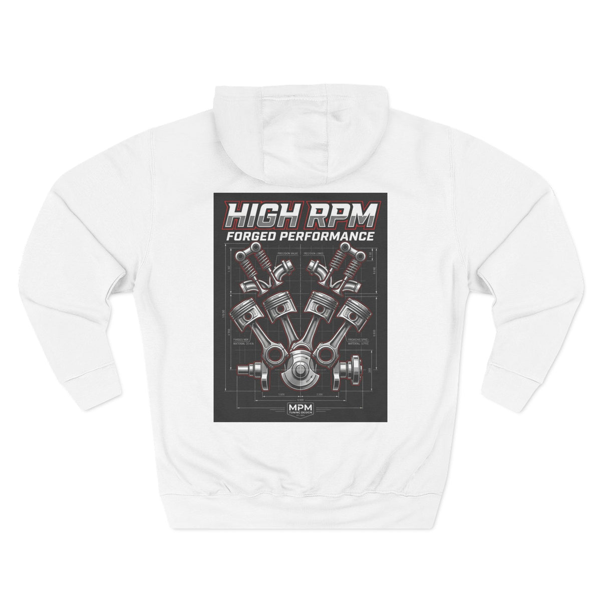 High RPM Hoodie — Forged Performance Engine Graphic Pullover | MPM Tuning Design