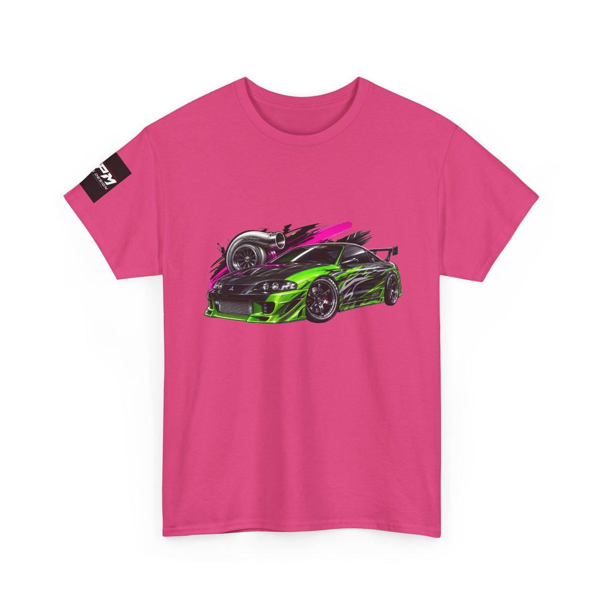 Sportscar Graphic T-Shirt — Neon Green &amp; Pink Drift Car Design | MPM Tuning Design