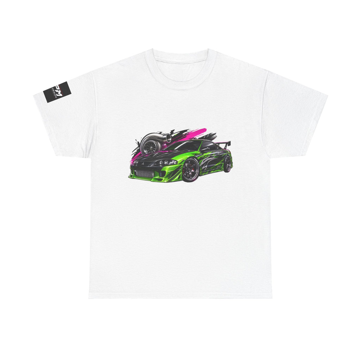 Sportscar Graphic T-Shirt — Neon Green &amp; Pink Drift Car Design | MPM Tuning Design