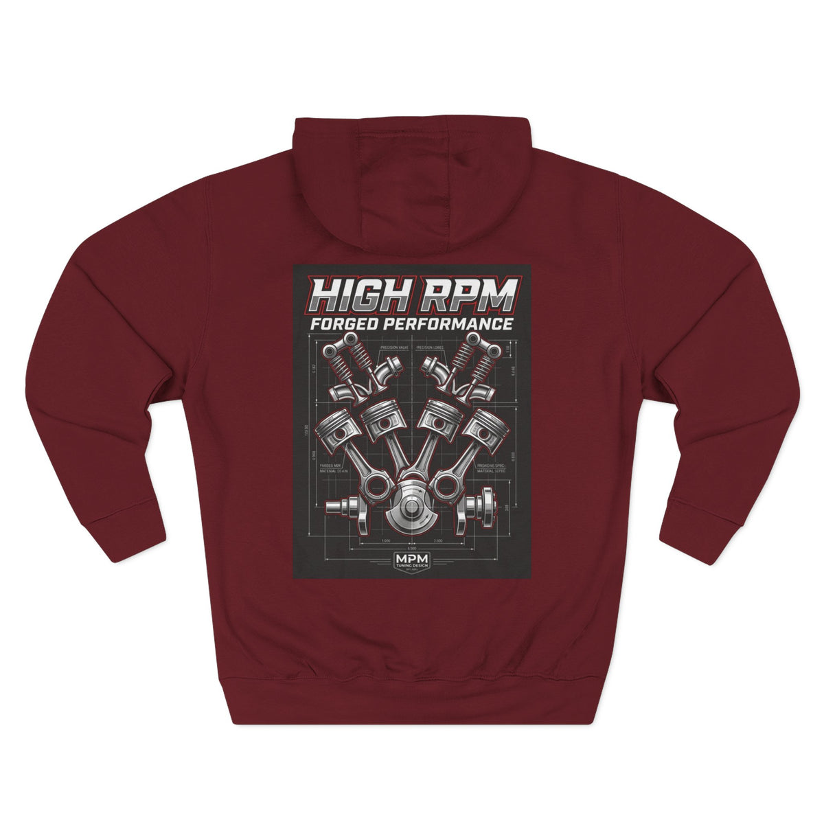 High RPM Hoodie — Forged Performance Engine Graphic Pullover | MPM Tuning Design