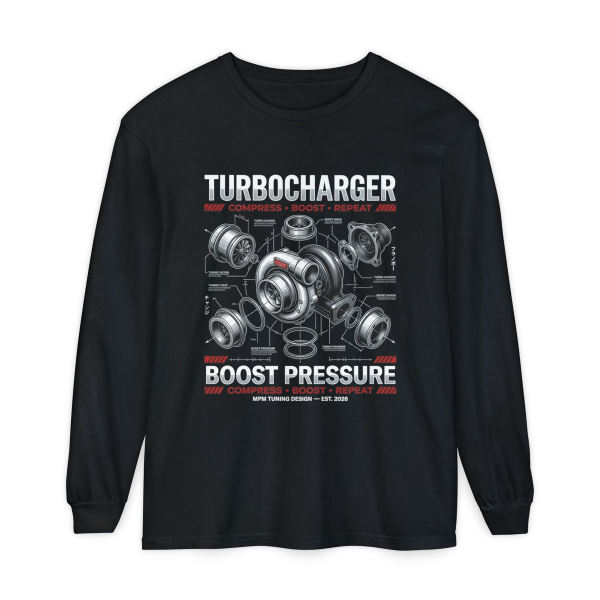 Turbocharger Boost Pressure Long Sleeve Tee — JDM Graphic | MPM Tuning Design