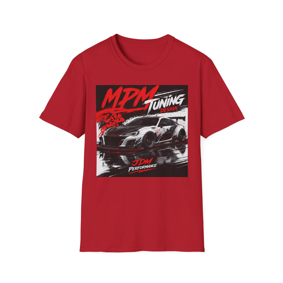 MPM JDM Racing Car Graphic T-Shirt — Red Brushstroke Automotive Tee | MPM Tuning Design