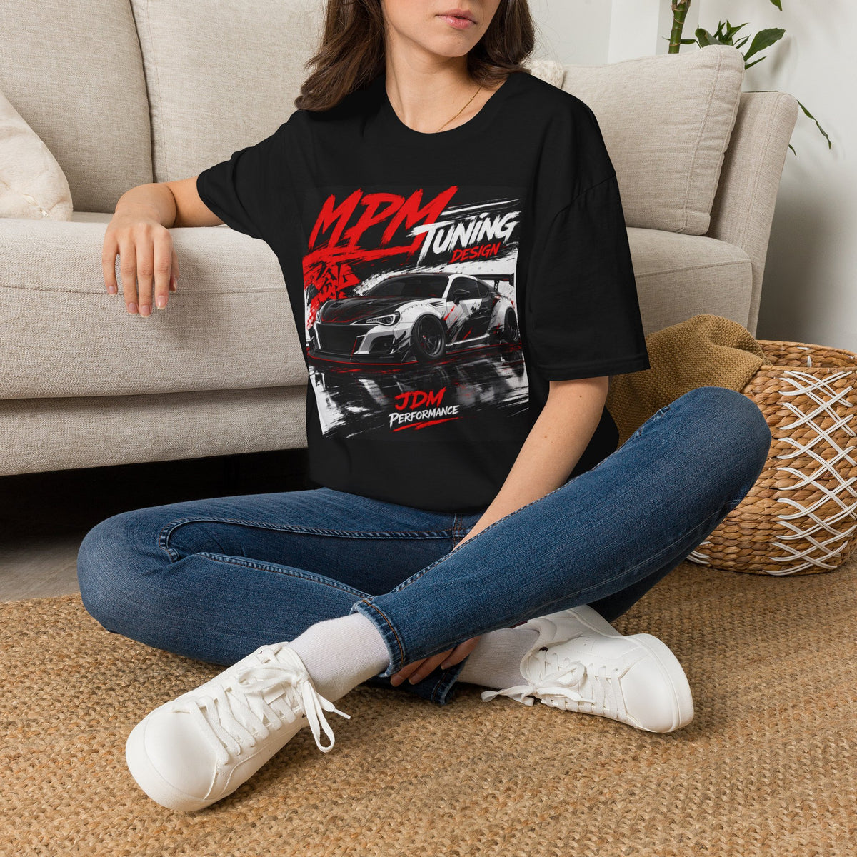 MPM JDM Racing Car Graphic T-Shirt — Red Brushstroke Automotive Tee | MPM Tuning Design