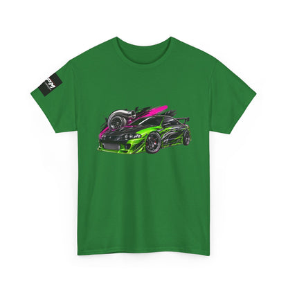 Sportscar Graphic T-Shirt — Neon Green &amp; Pink Drift Car Design | MPM Tuning Design