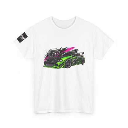 Sportscar Graphic T-Shirt — Neon Green &amp; Pink Drift Car Design | MPM Tuning Design