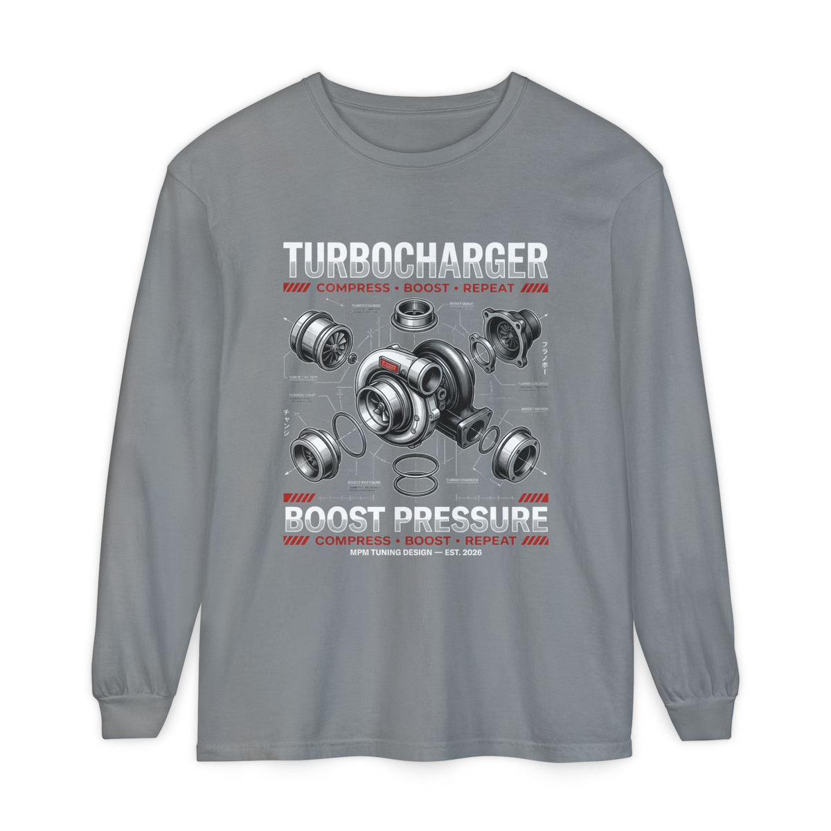 Turbocharger Boost Pressure Long Sleeve Tee — JDM Graphic | MPM Tuning Design