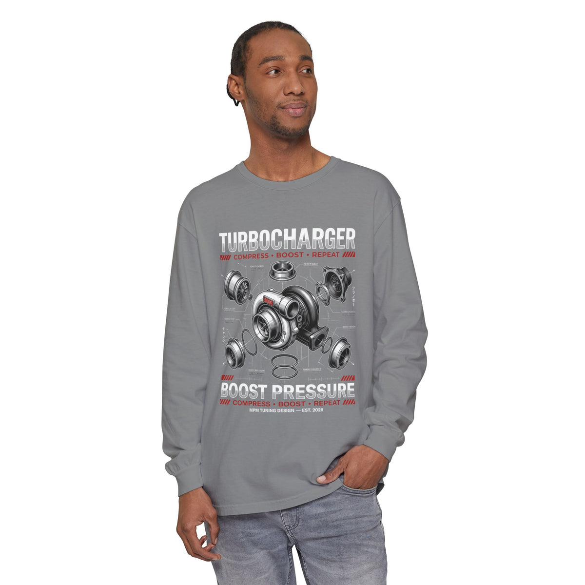 Turbocharger Boost Pressure Long Sleeve Tee — JDM Graphic | MPM Tuning Design