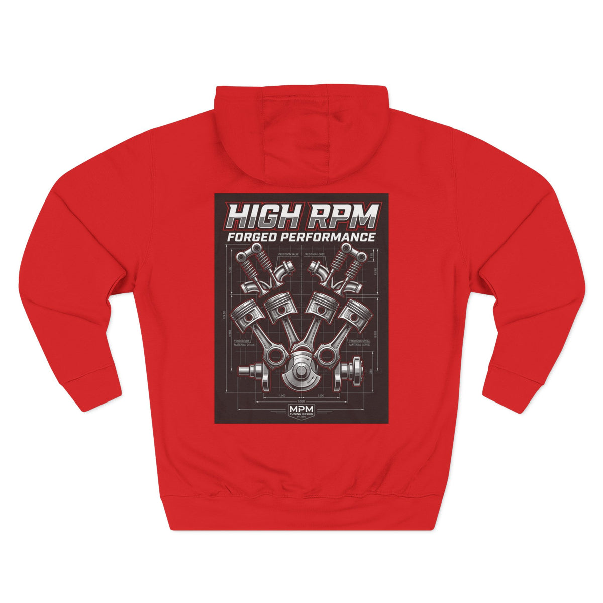 High RPM Hoodie — Forged Performance Engine Graphic Pullover | MPM Tuning Design