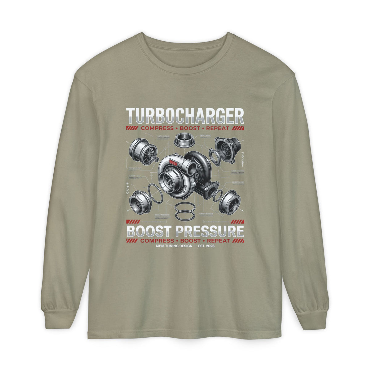 Turbocharger Boost Pressure Long Sleeve Tee — JDM Graphic | MPM Tuning Design