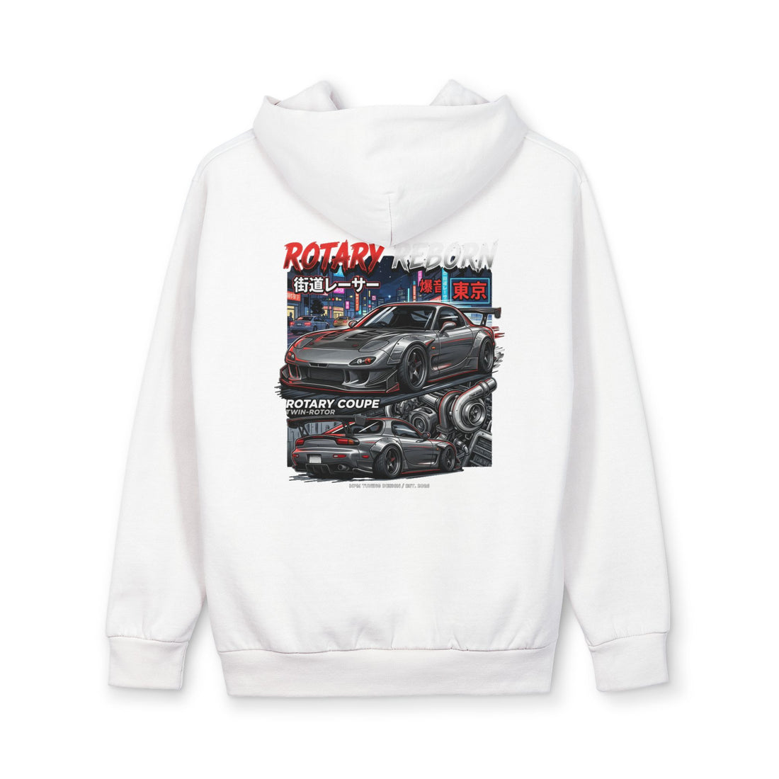 Street Racing Hoodie — Rotary Coupe Japanese Nightscape Graphic | MPM Tuning Design