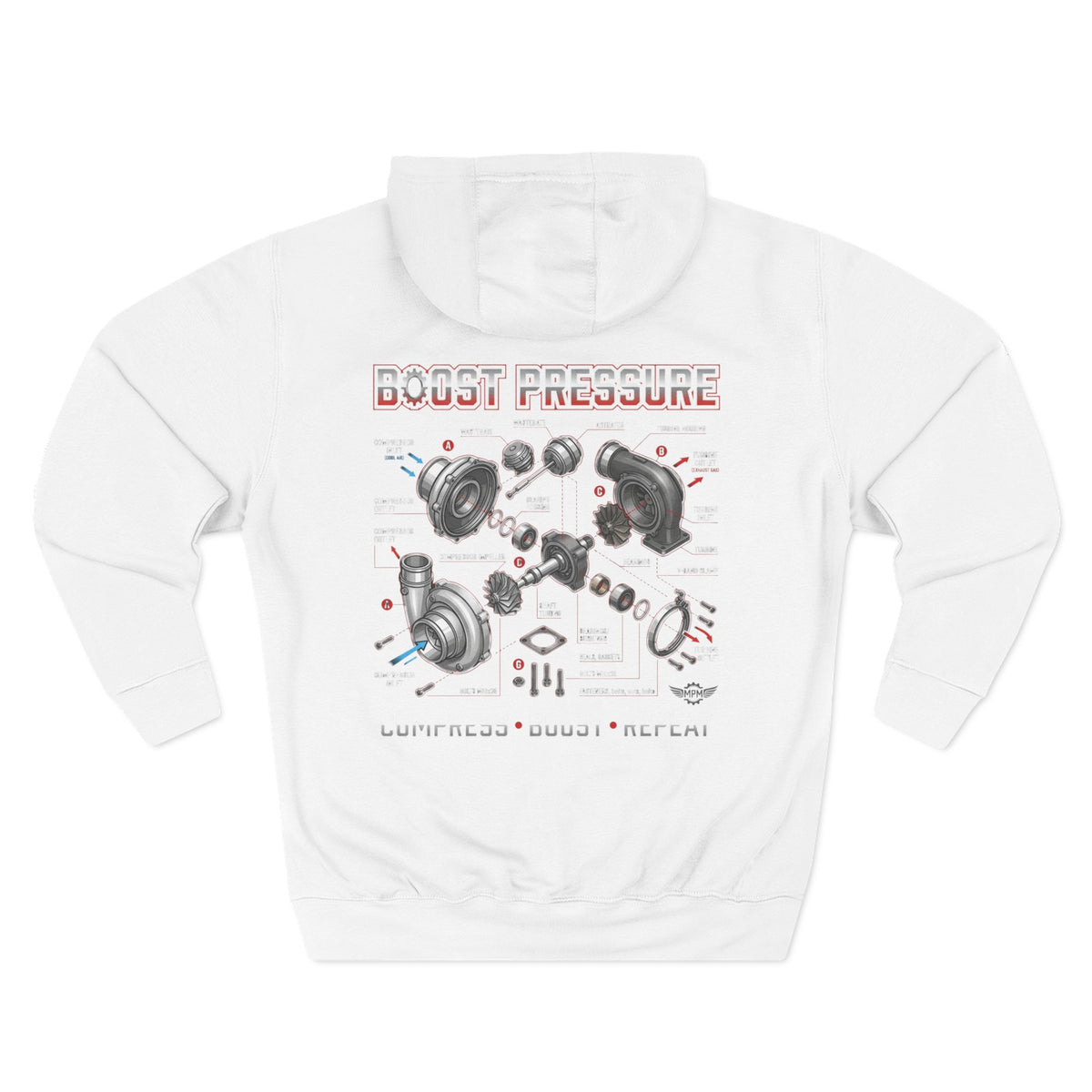 Boost Pressure Turbo Diagram Hoodie — JDM Fleece Pullover | MPM Tuning Design