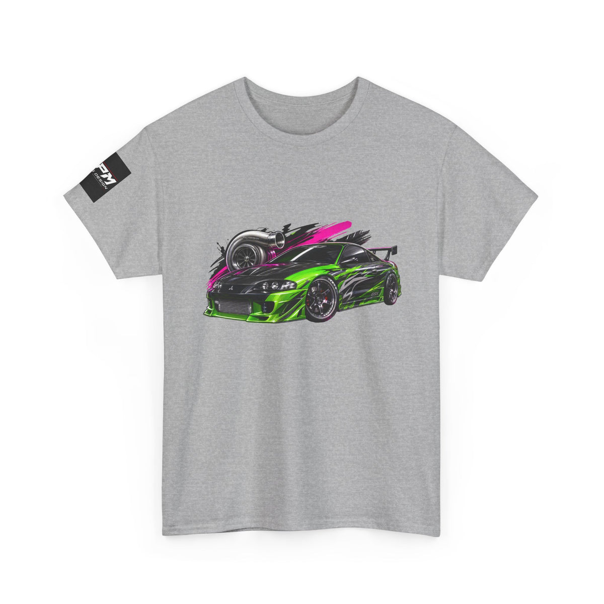 Sportscar Graphic T-Shirt — Neon Green &amp; Pink Drift Car Design | MPM Tuning Design