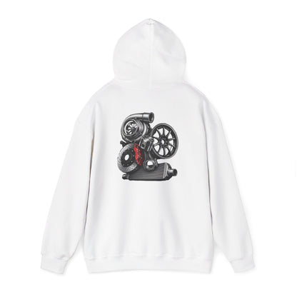 Car Parts Hoodie — Stacked Wheels &amp; Engine Graphic Sweatshirt | MPM Tuning Design