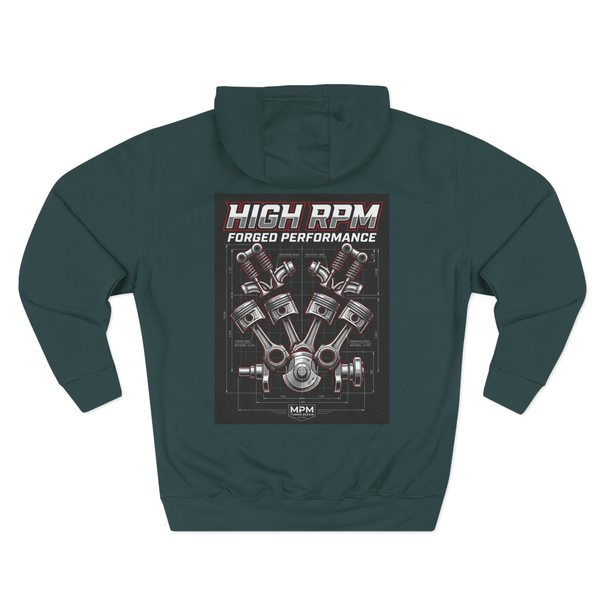 High RPM Hoodie — Forged Performance Engine Graphic Pullover | MPM Tuning Design