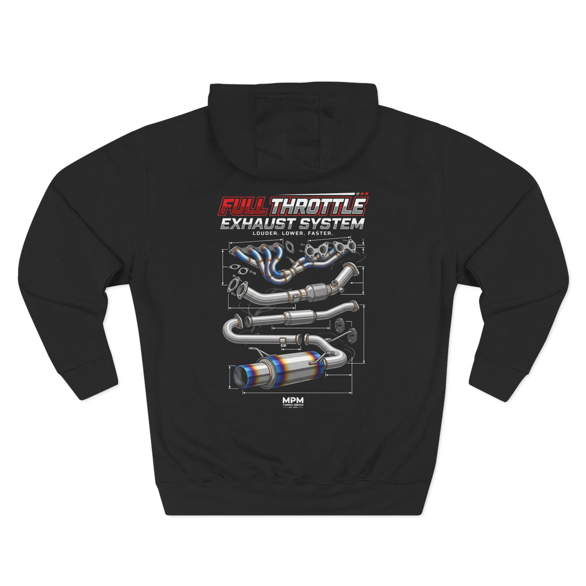 Exhaust System Diagram Hoodie — Full Titanium Car Parts Fleece | MPM Tuning Design