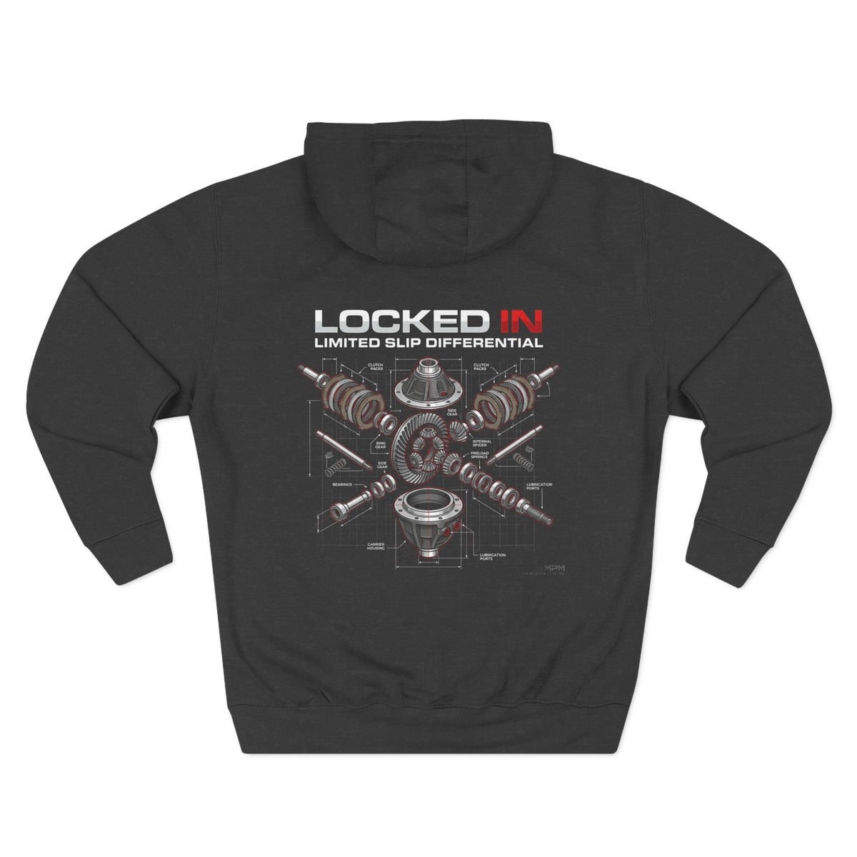Car Parts Hoodie — Locked In Drivetrain Graphic Fleece | MPM Tuning Design
