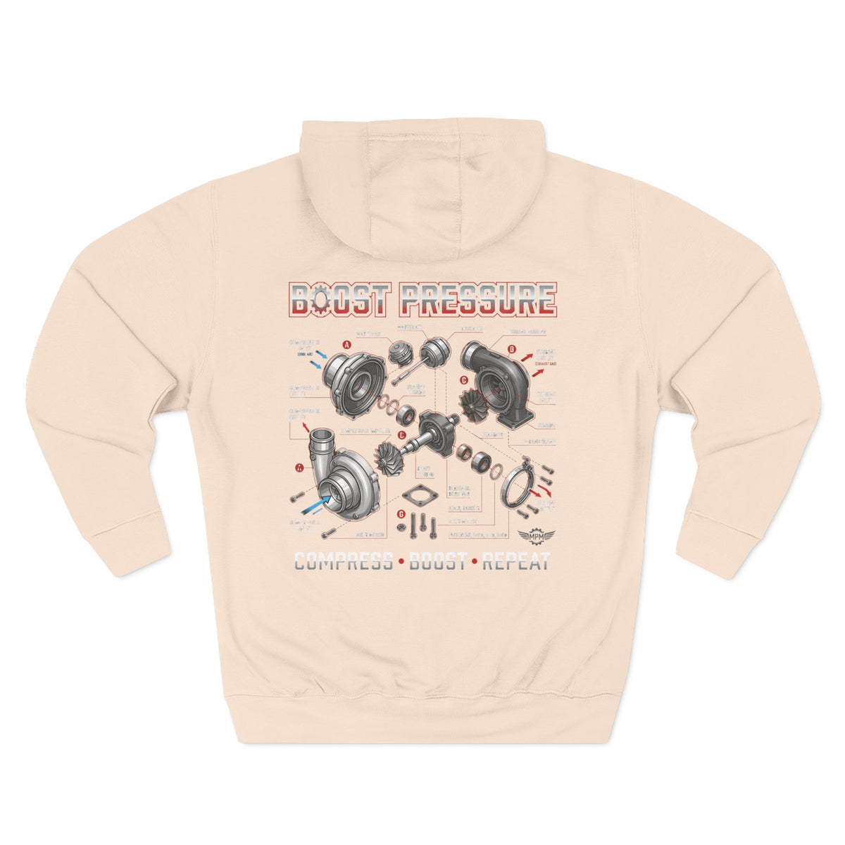 Boost Pressure Turbo Diagram Hoodie — JDM Fleece Pullover | MPM Tuning Design