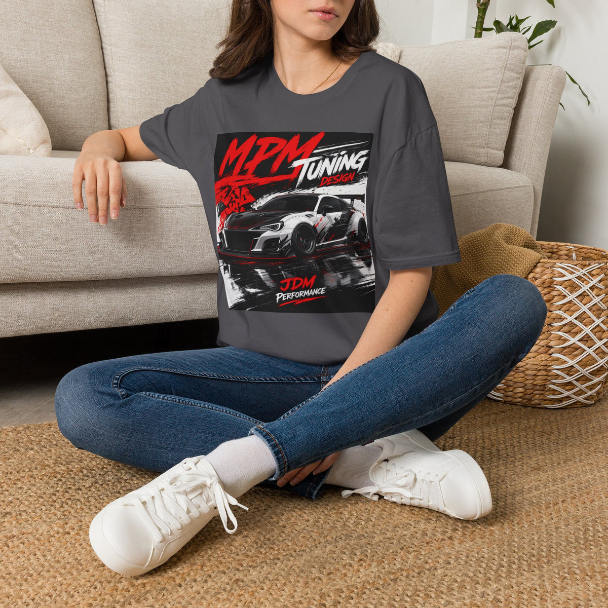MPM JDM Racing Car Graphic T-Shirt — Red Brushstroke Automotive Tee | MPM Tuning Design