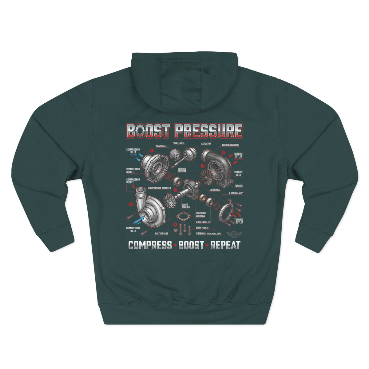 Boost Pressure Turbo Diagram Hoodie — JDM Fleece Pullover | MPM Tuning Design