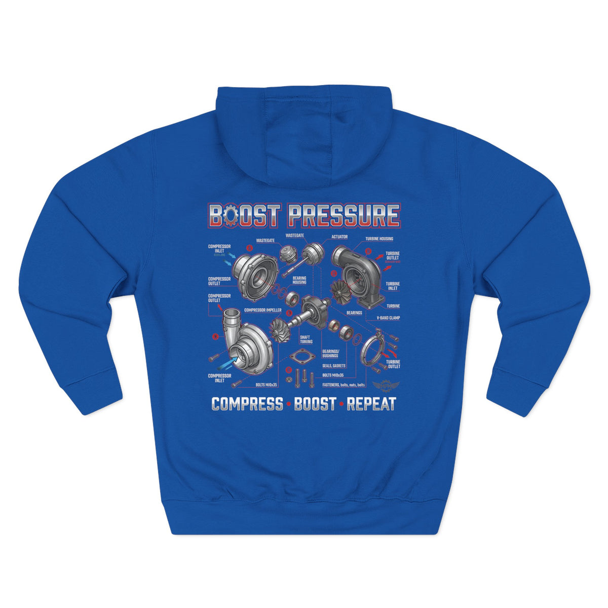 Boost Pressure Turbo Diagram Hoodie — JDM Fleece Pullover | MPM Tuning Design