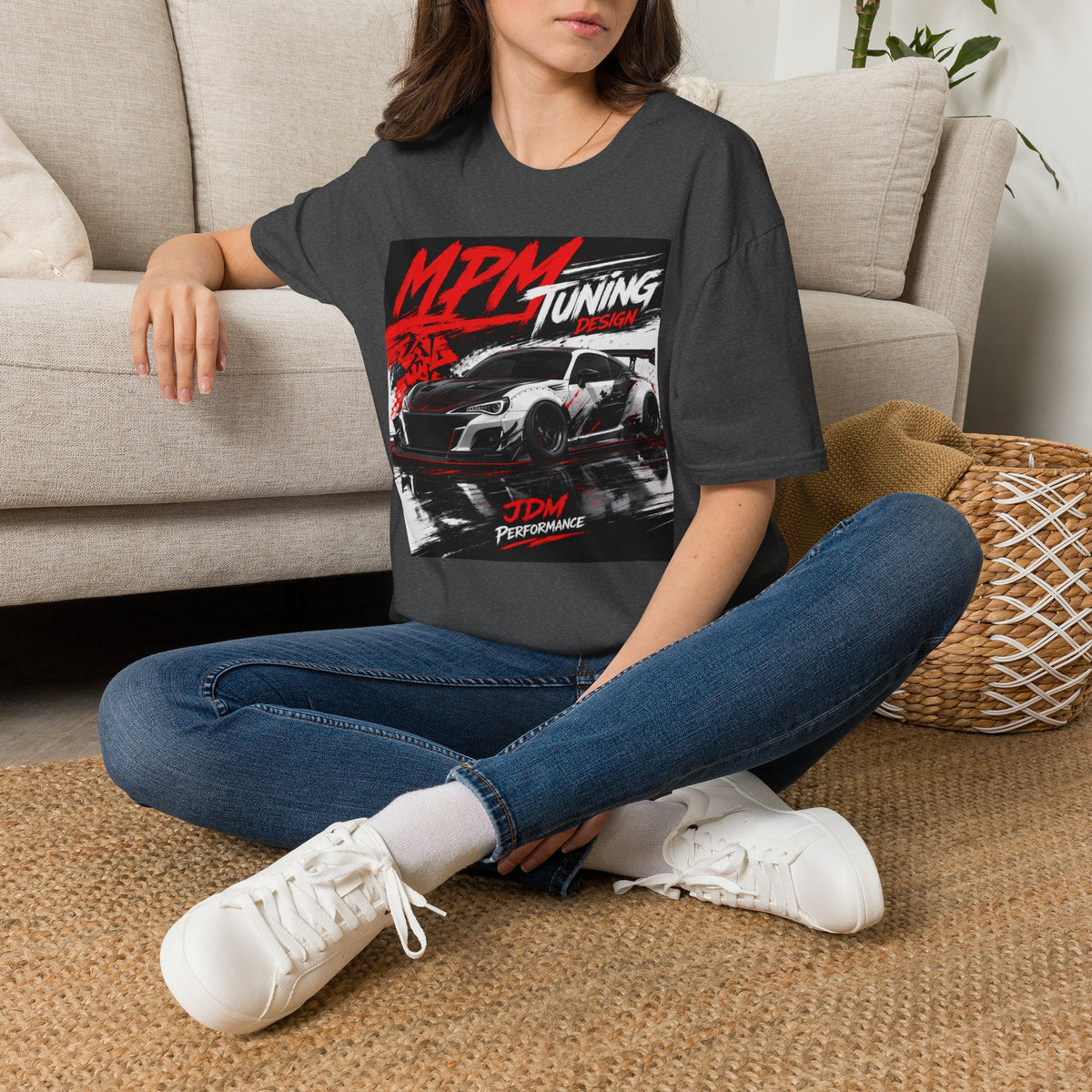 MPM JDM Racing Car Graphic T-Shirt — Red Brushstroke Automotive Tee | MPM Tuning Design