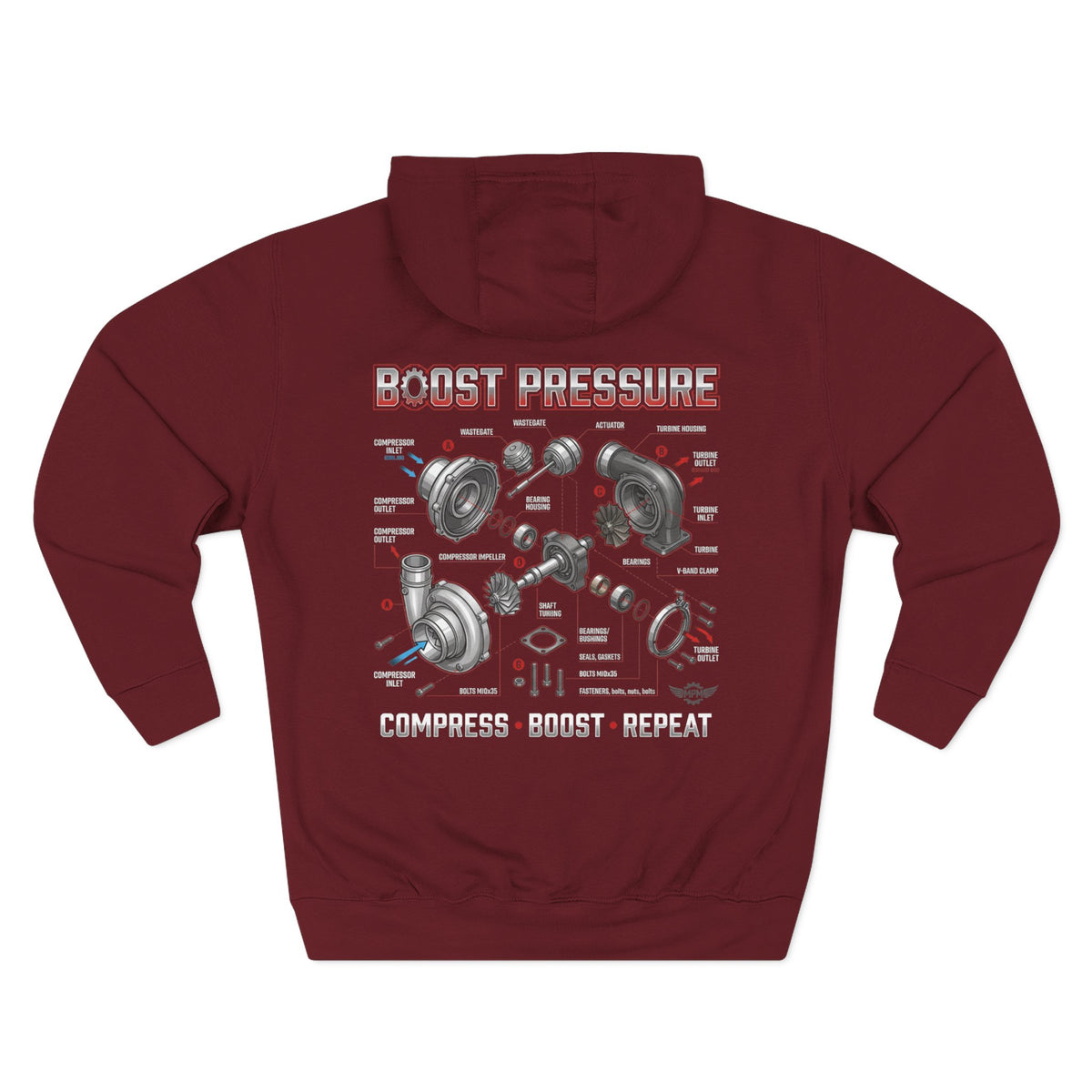 Boost Pressure Turbo Diagram Hoodie — JDM Fleece Pullover | MPM Tuning Design