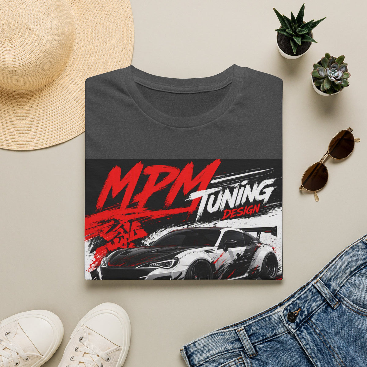 MPM JDM Racing Car Graphic T-Shirt — Red Brushstroke Automotive Tee | MPM Tuning Design
