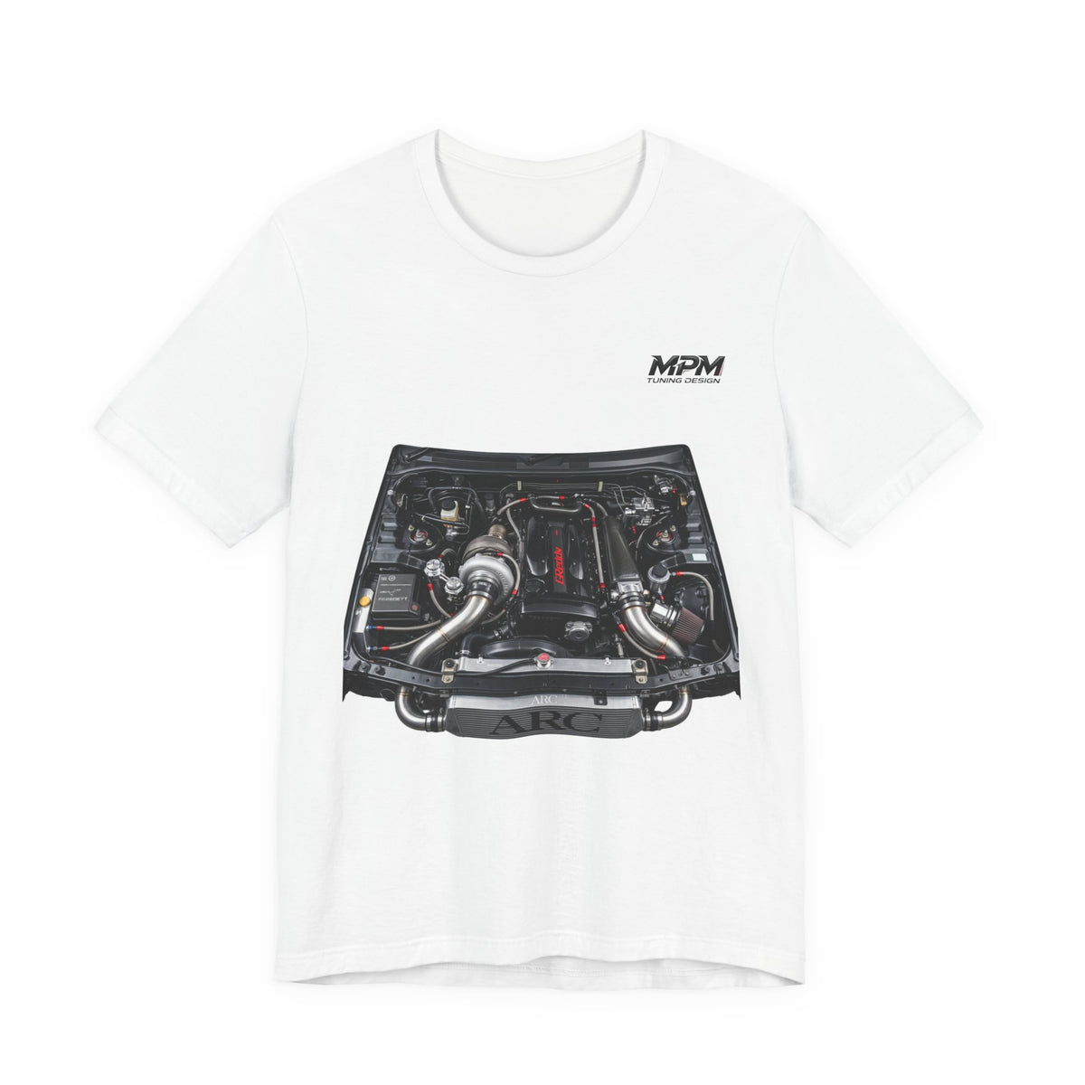 Engine Bay Graphic Tee — Twin-Turbo Motor Illustration T-Shirt | MPM Tuning Design