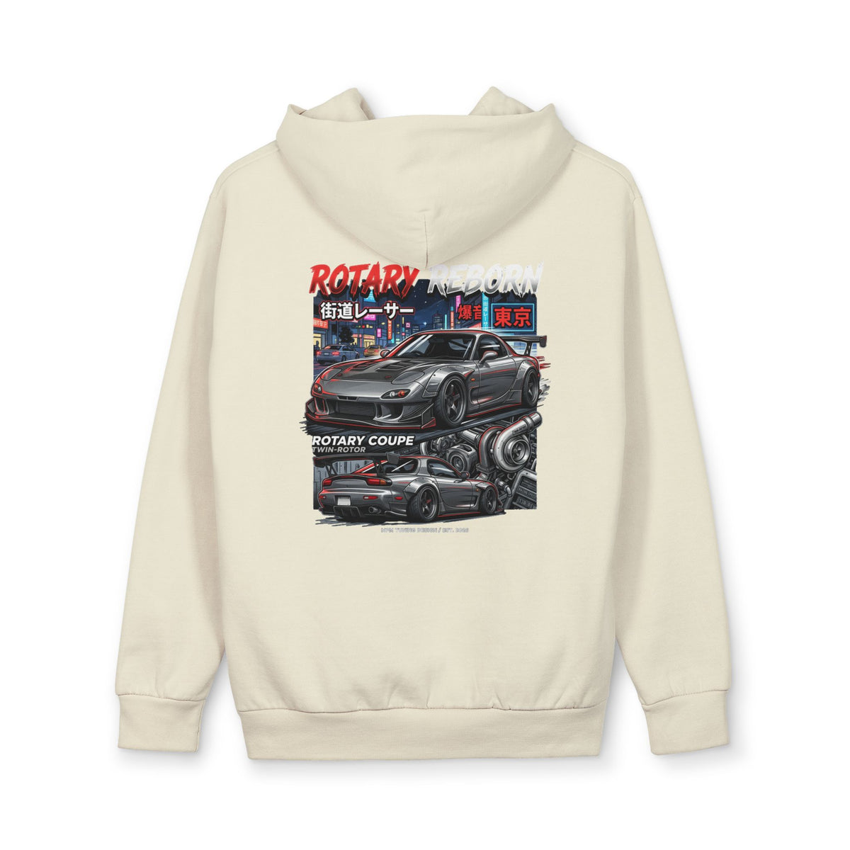 Street Racing Hoodie — Rotary Coupe Japanese Nightscape Graphic | MPM Tuning Design