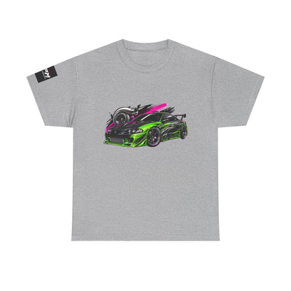 Sportscar Graphic T-Shirt — Neon Green &amp; Pink Drift Car Design | MPM Tuning Design