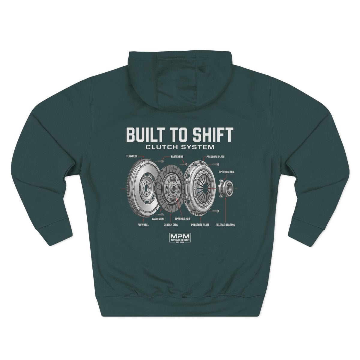 Built to Shift Hoodie — Clutch &amp; Flywheel Mechanic Graphic | MPM Tuning Design