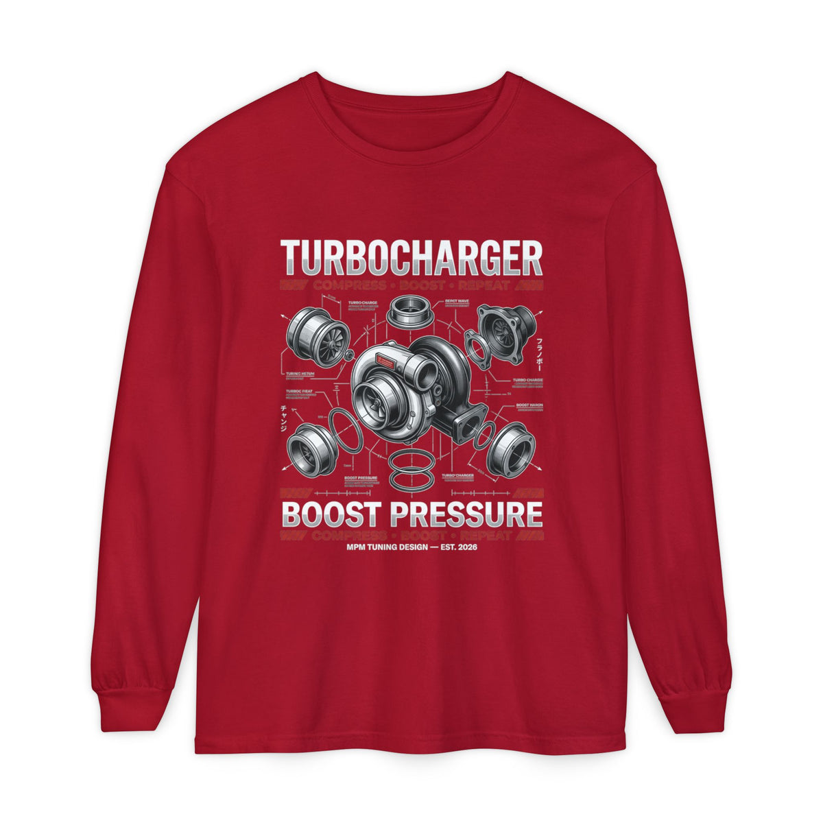 Turbocharger Boost Pressure Long Sleeve Tee — JDM Graphic | MPM Tuning Design